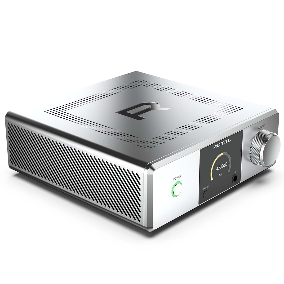 Rotel DX-5 Integrated Amplifier - silver top and front view angled right