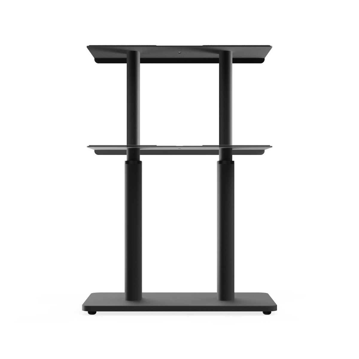 Black adjustable standing desk on a white background