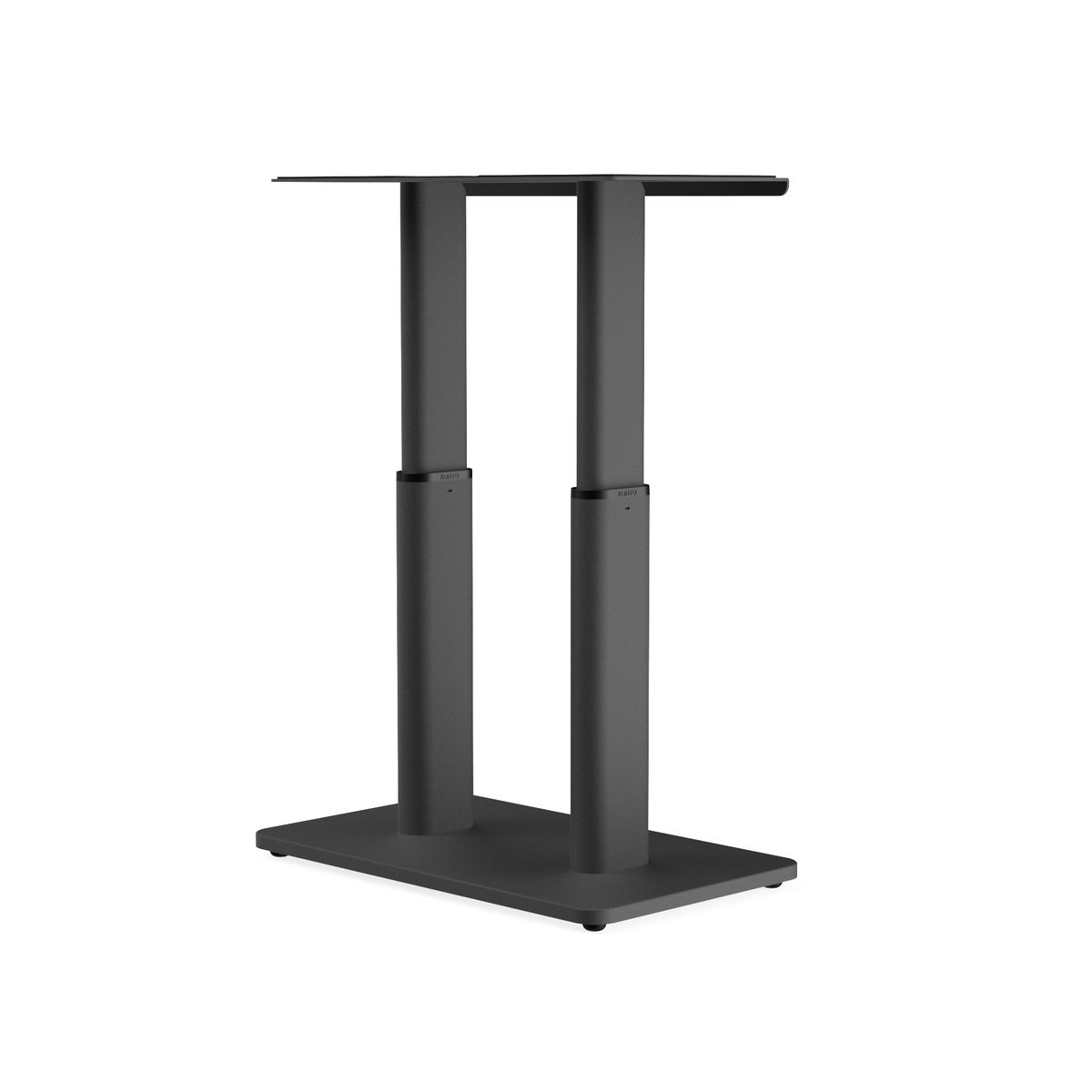 Black adjustable desk stand on a white background