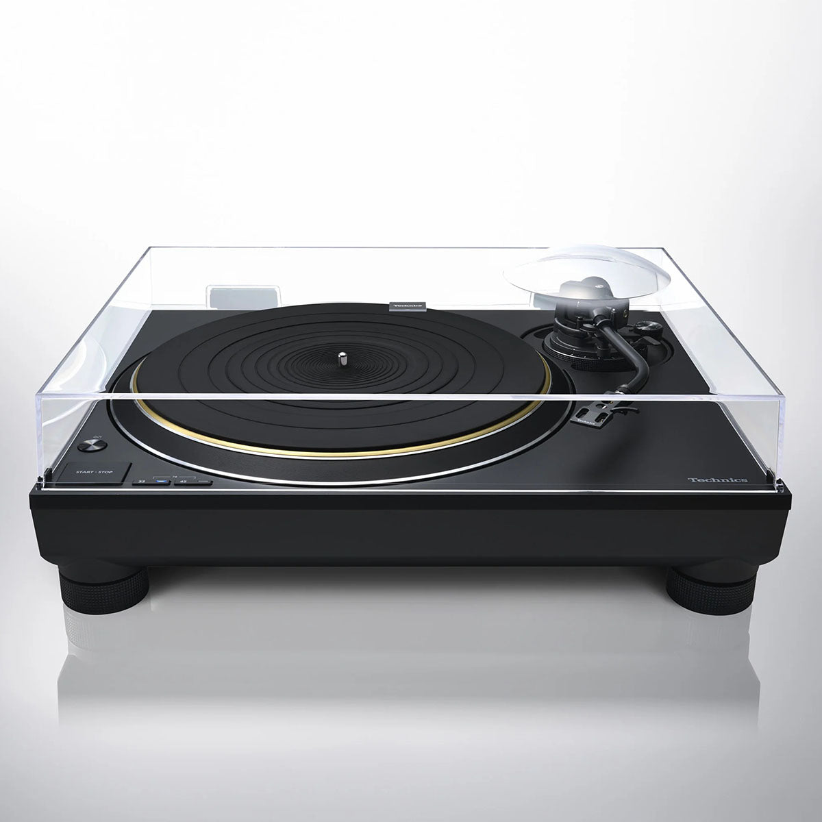 Technics SL-1300G New Generation Grand Class Turntable - black top and front high-angle with dustcover
