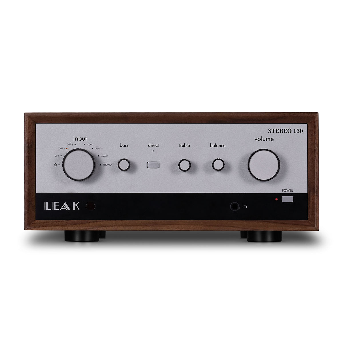 Leak Audio Stereo 130 Integrated Amplifier - Walnut - front view