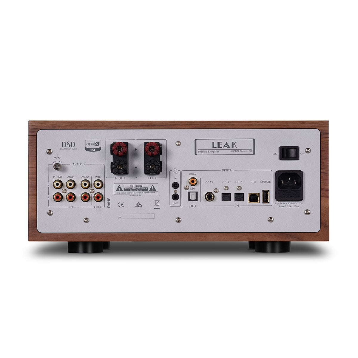 Leak Audio Stereo 130 Integrated Amplifier - Walnut - rear view