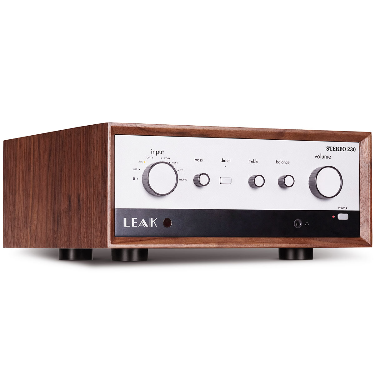 Leak Audio Stereo 230 Integrated Amplifier - Walnut - front view angled right