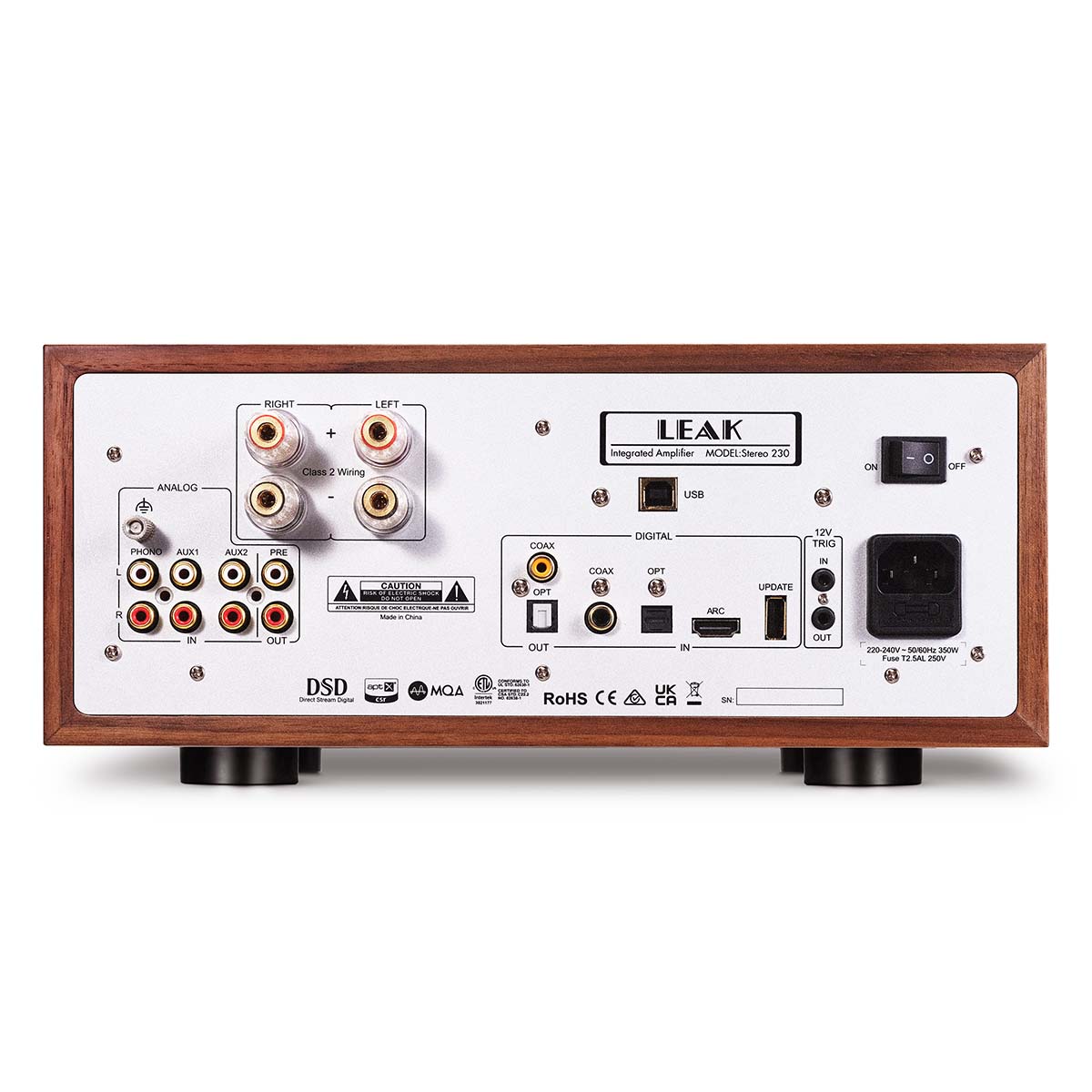 Leak Audio Stereo 230 Integrated Amplifier - Walnut - rear view