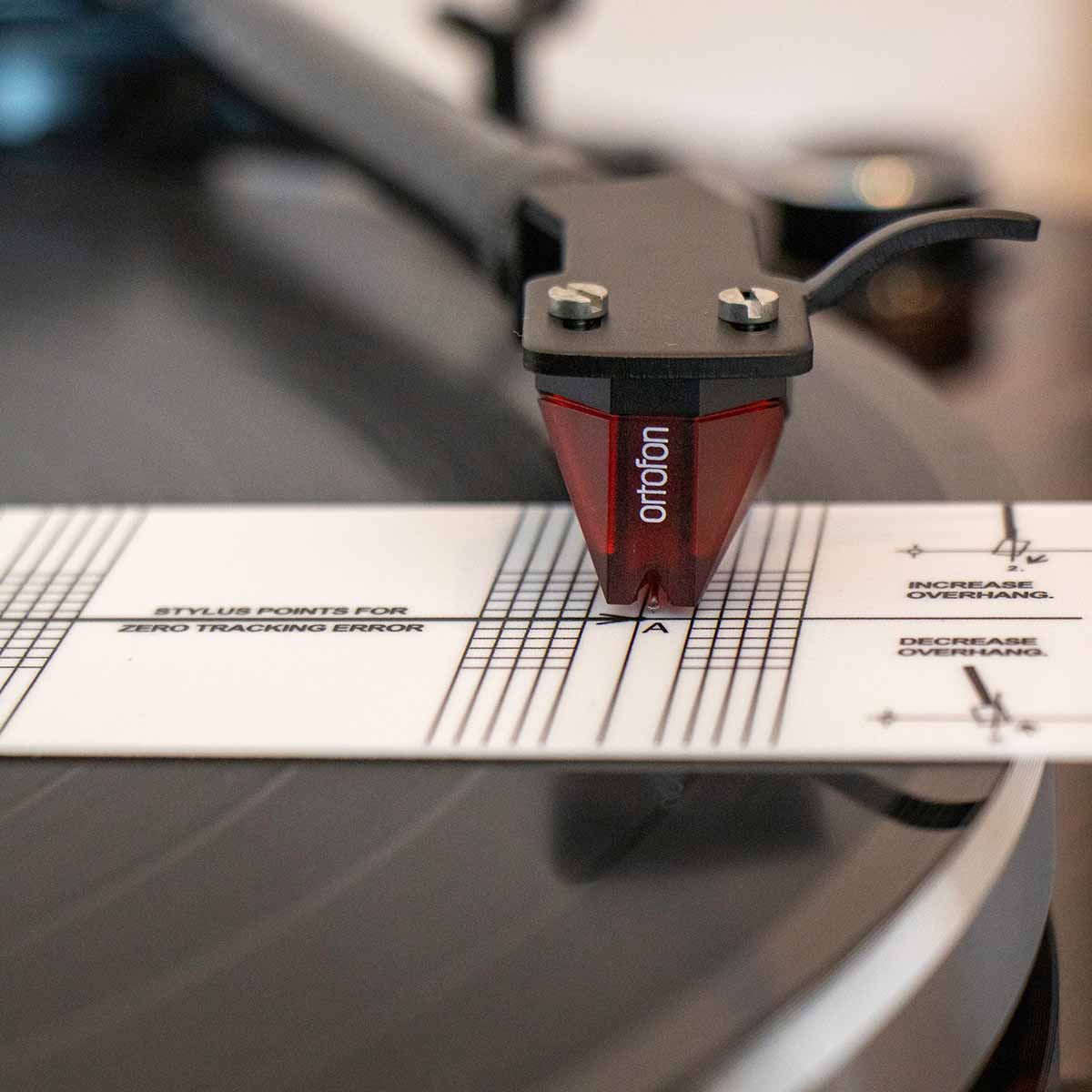 Lenco TTA-12IN1PRO Professional 12-in-1 Turntable Setup and Record Cleaning Kit cartridge alignment protractor in use