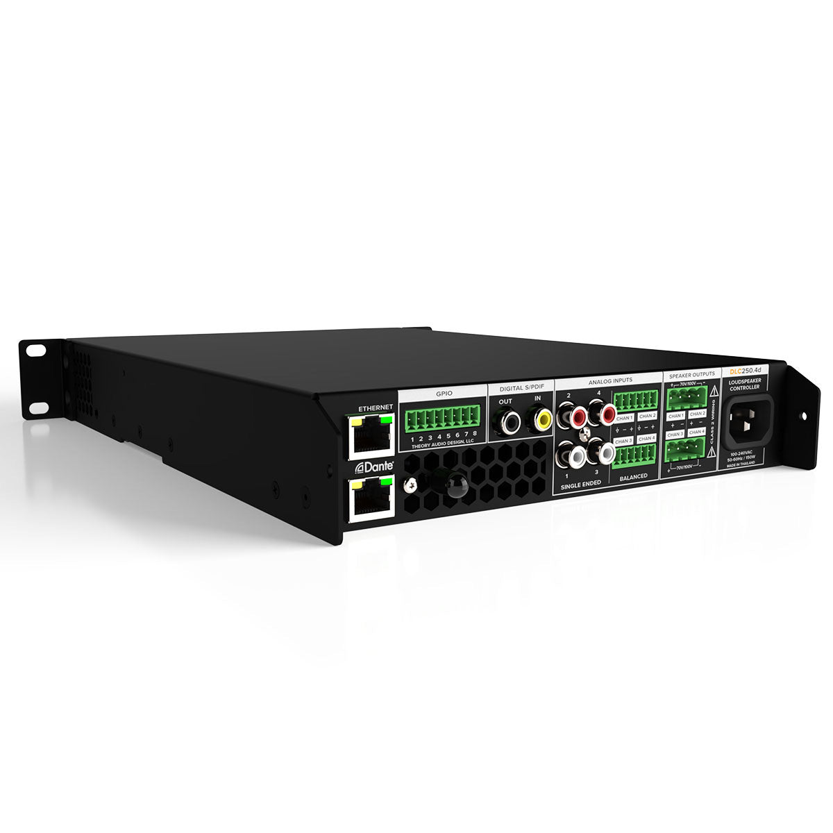Theory DLC-250.4d 250W 4-Channel Distribution Loudspeaker Controller with Dante - rear view angled right