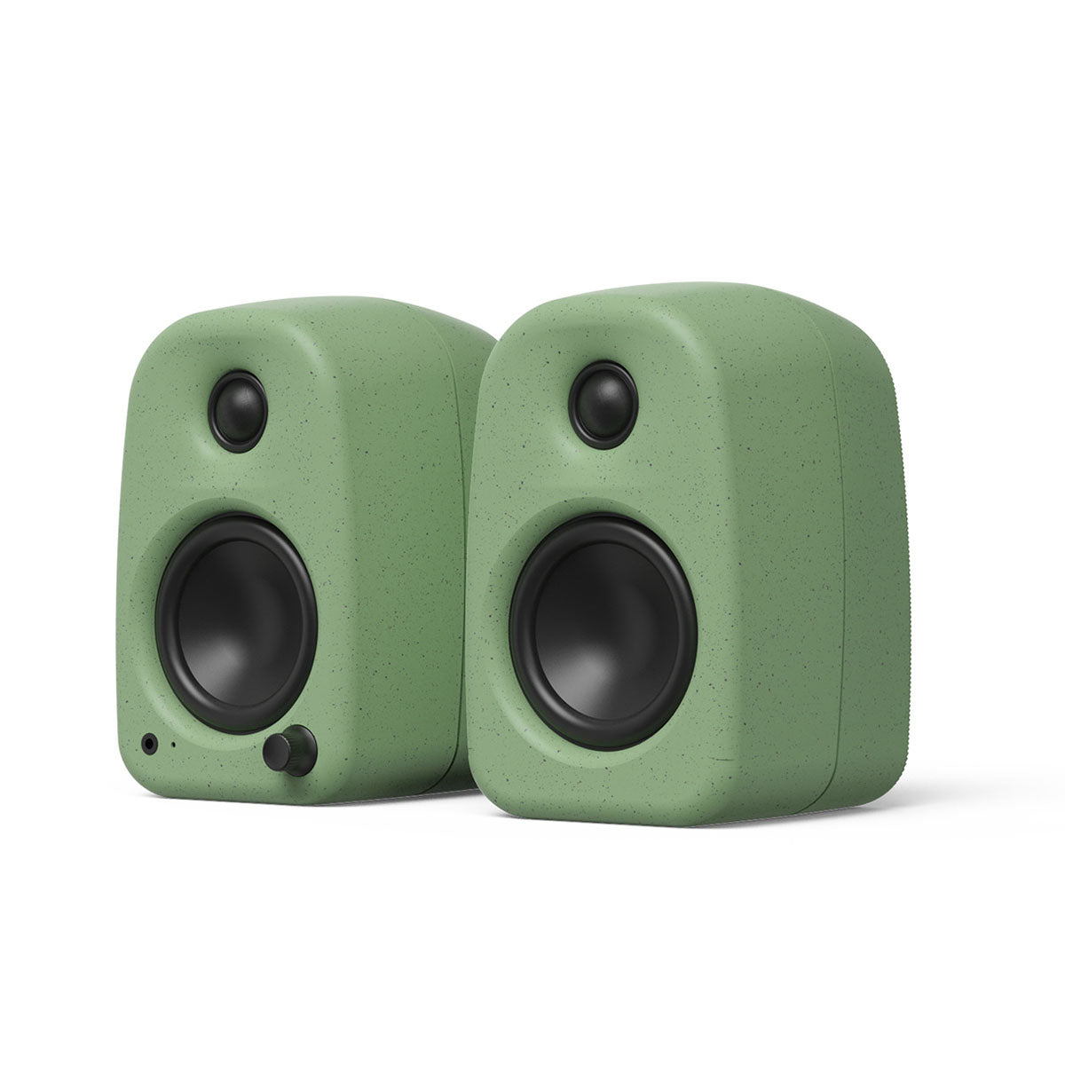 Kanto UKI Compact Desktop Speakers - Sage pair - angled front view