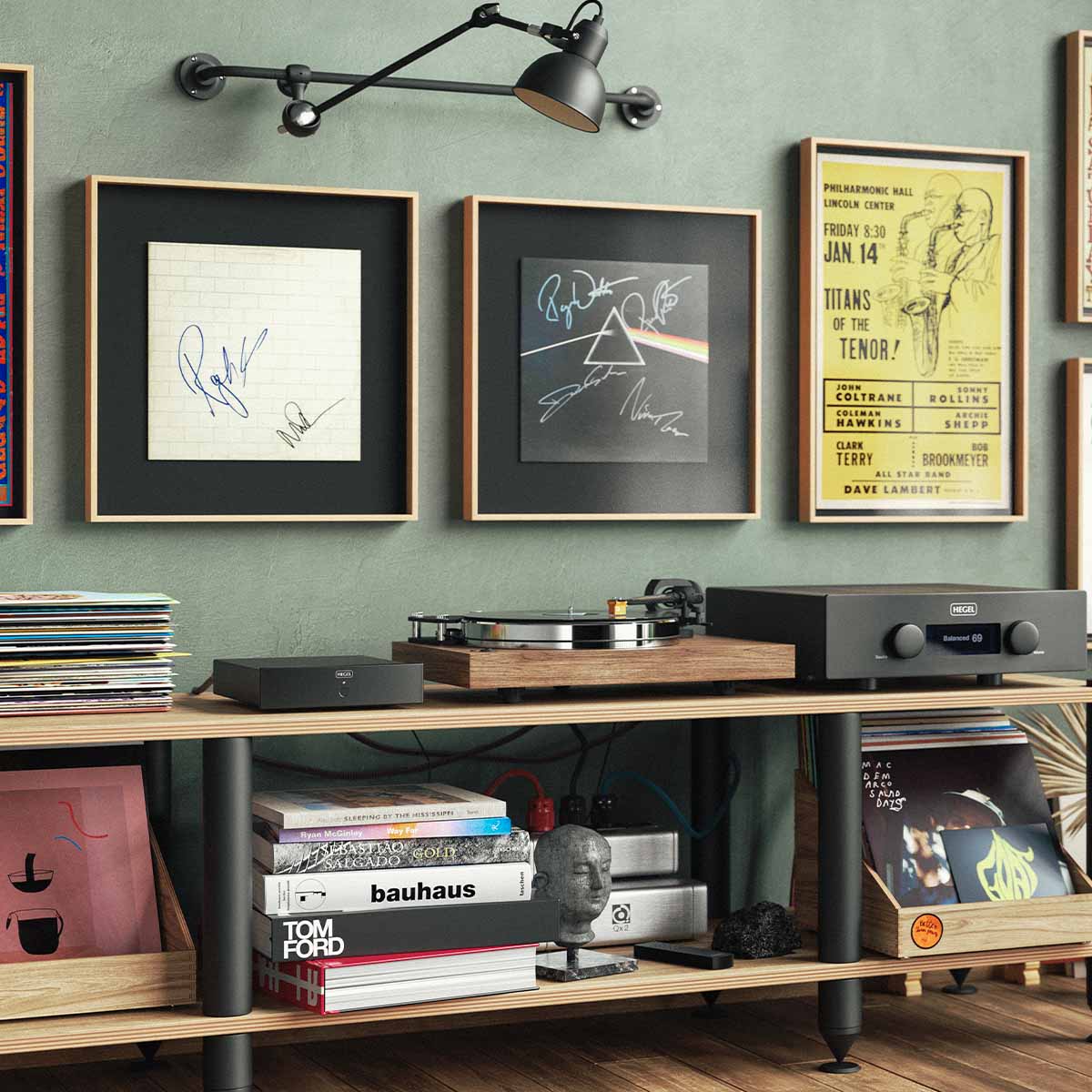 Hegel V10 Phono Preamplifier lifestyle shot of unit on cabinet