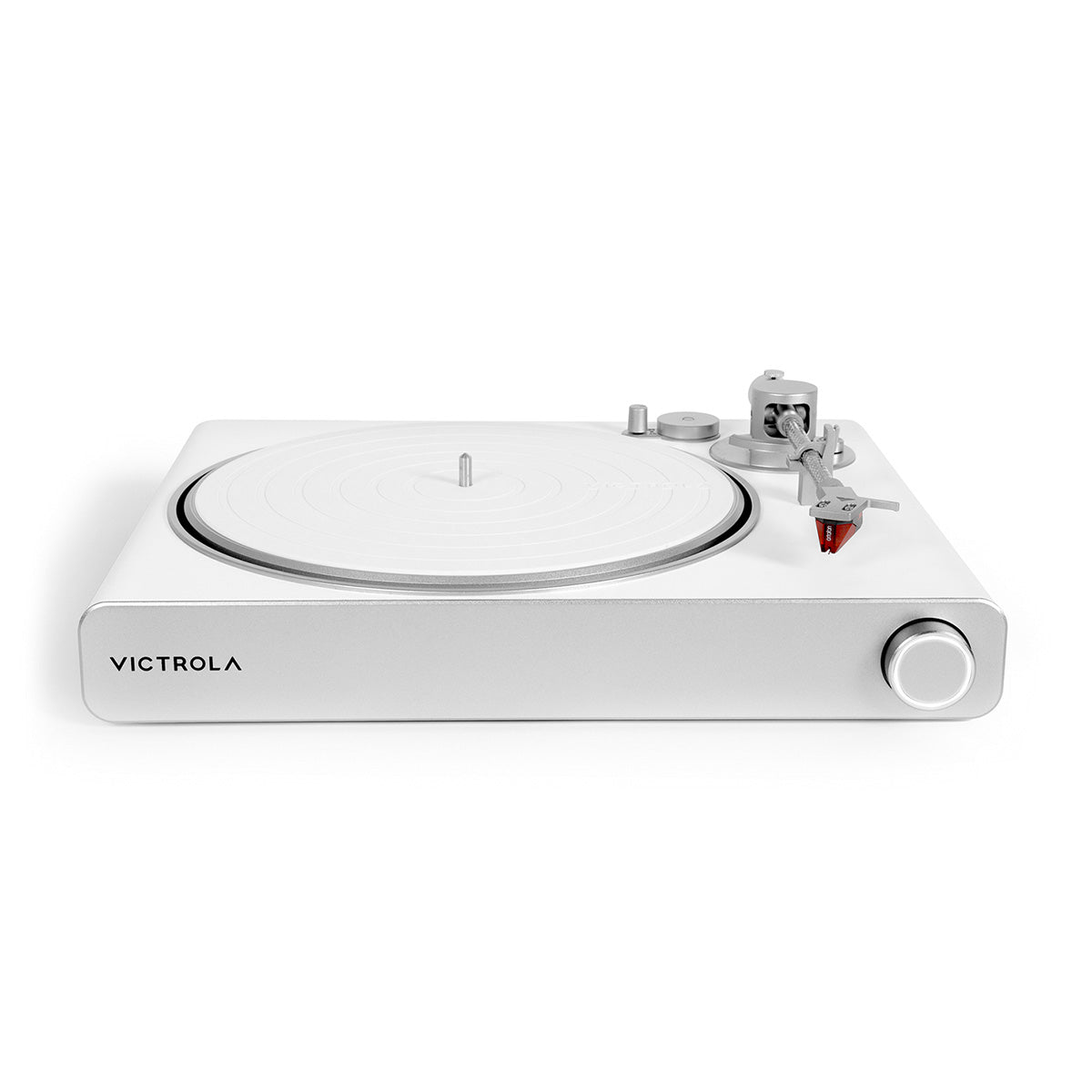 Victrola Stream Pearl Wi-Fi Streaming Turntable - white and silver - front view with no record on platter
