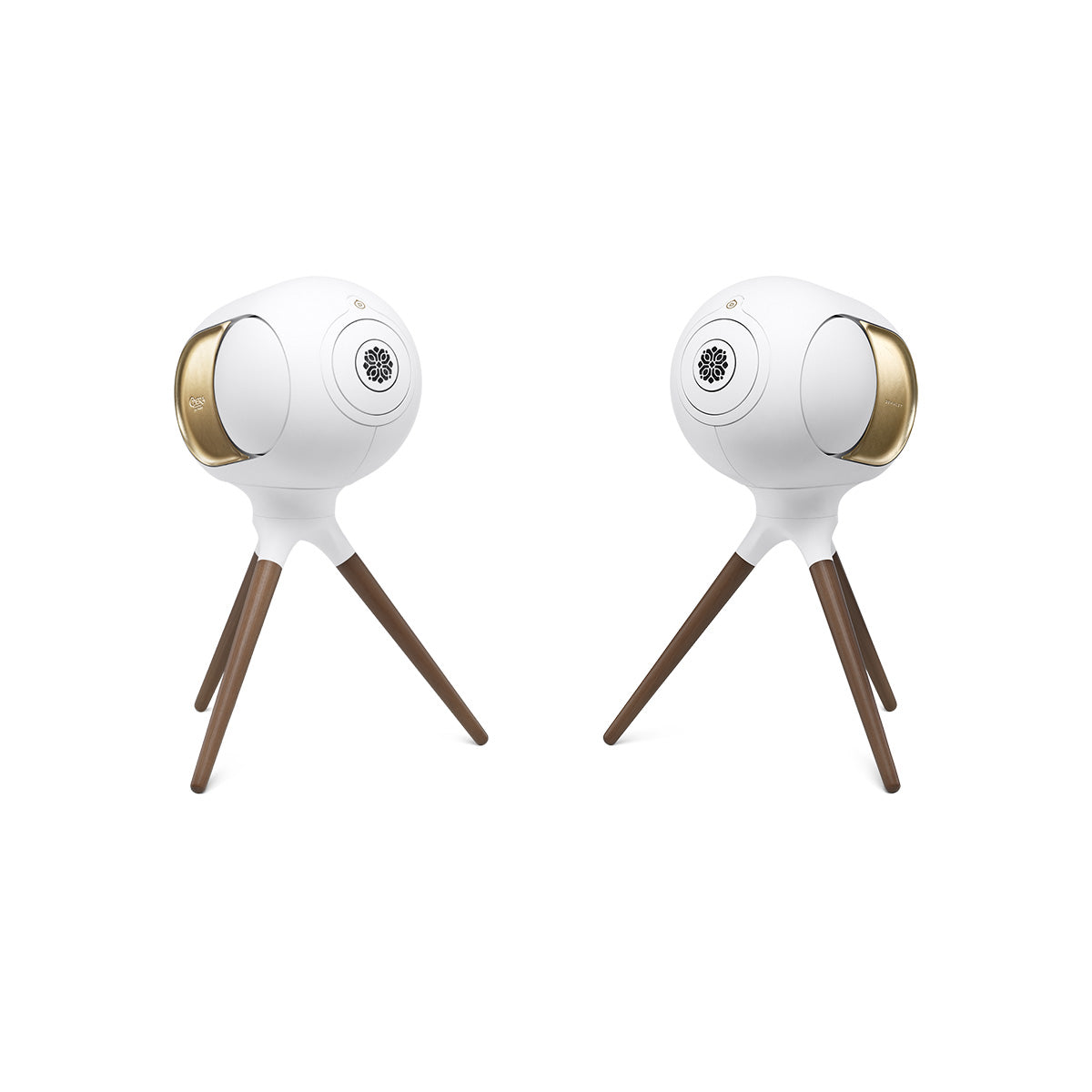 Devialet Phantom Ultimate 108 dB High-End Connected Speaker - Opera de Paris - pair of speakers on Devialet Opera de Paris Treepod stands facing inwards