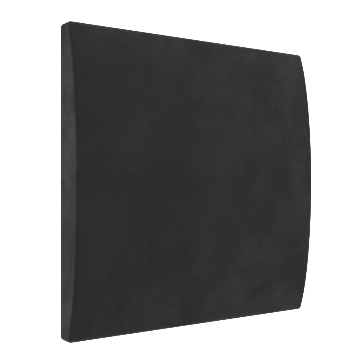 A square black acoustic foam panel with rounded corners and a textured surface, shown at a three-quarter angle on a plain white background.