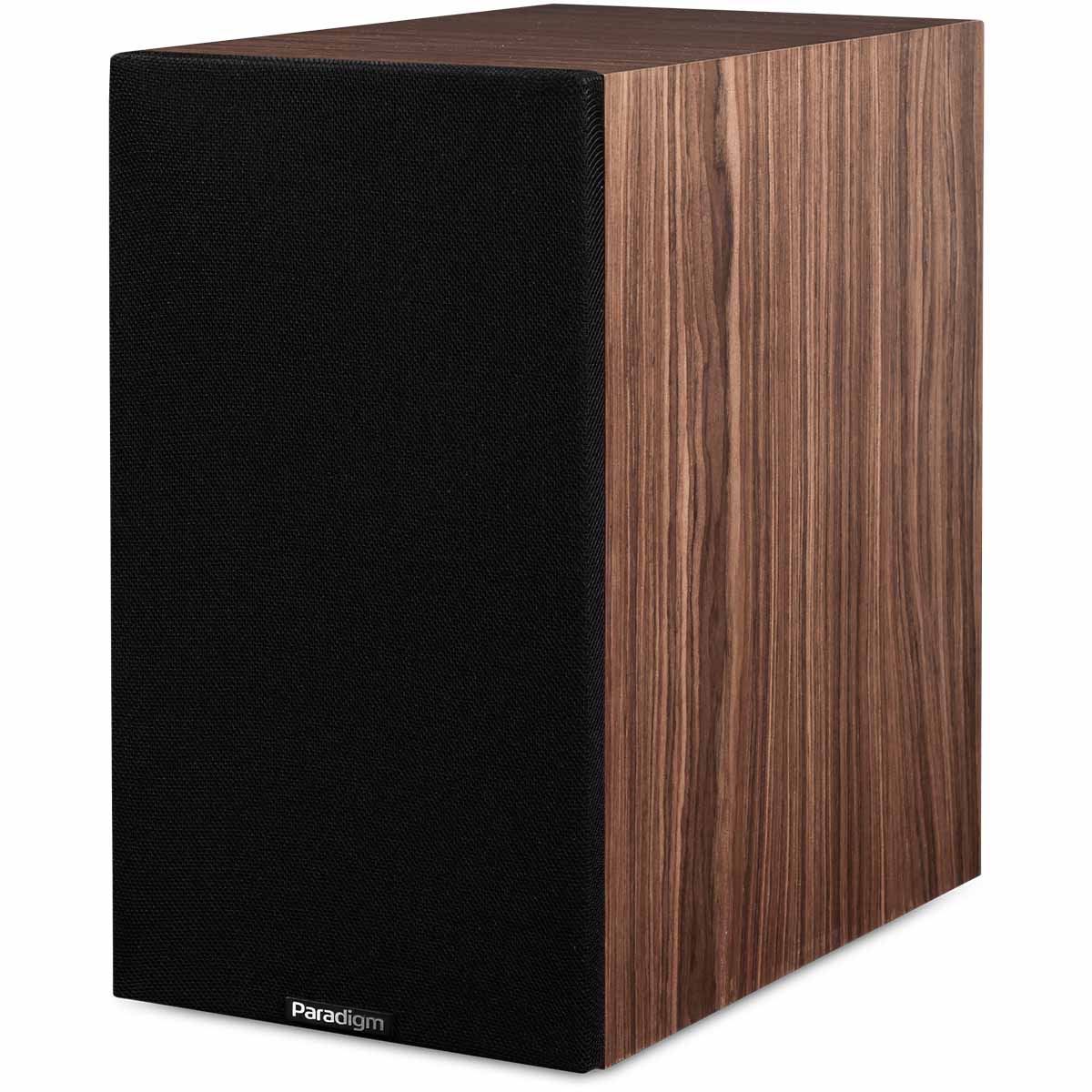 Paradigm Premier 120B V2 Bookshelf Speaker - Each walnut angled front view with grille