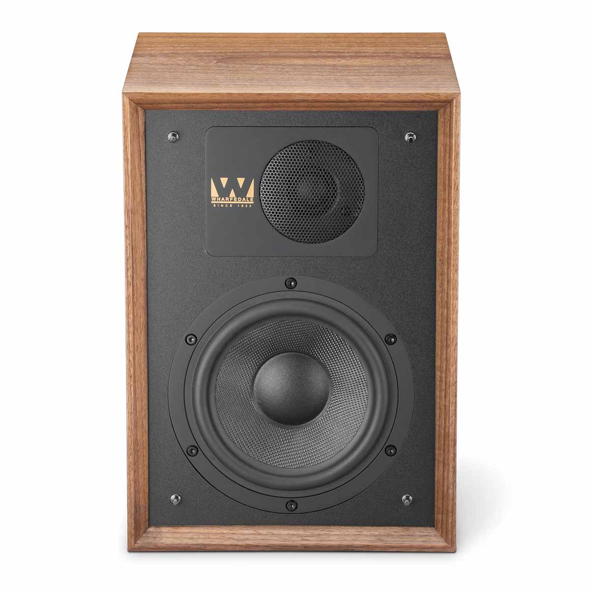 Wharfedale 85th Anniversary Denton Bookshelf Speaker - single in walnut - front view