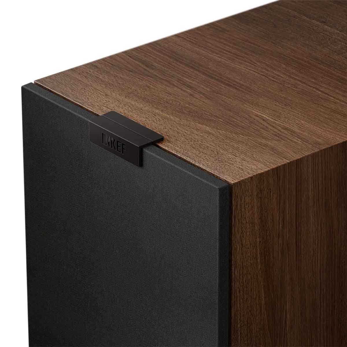 KEF Q7 Meta Floorstanding Loudspeaker - single walnut - zoomed view of grille
