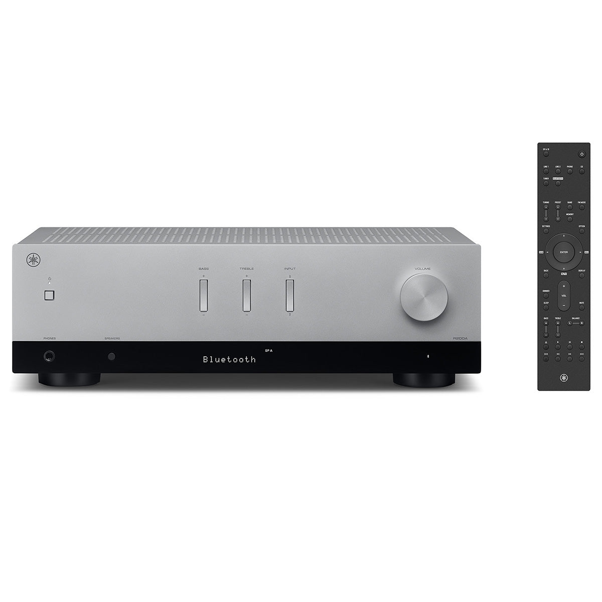 Yamaha R200A 2-Channel Hi-Fi Stereo Receiver with Bluetooth - Silver - front view angled right