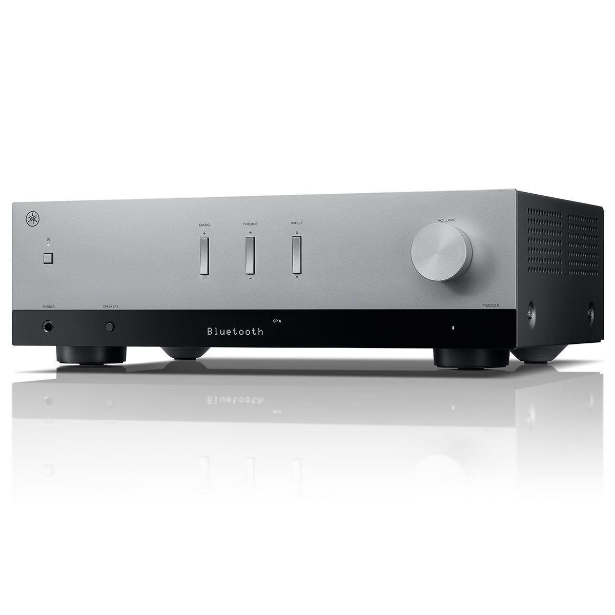 Yamaha R200A 2-Channel Hi-Fi Stereo Receiver with Bluetooth - Silver - front view angled left