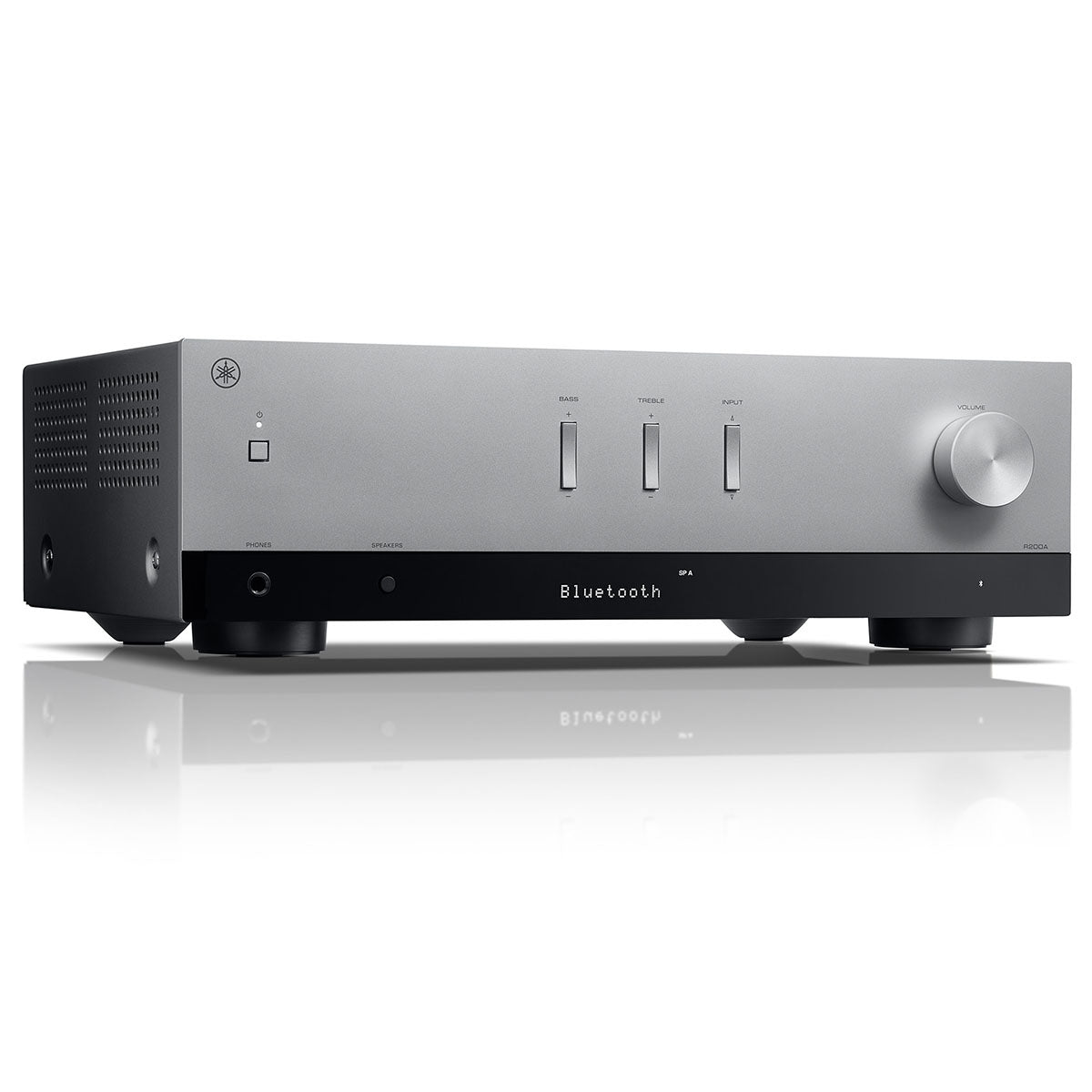 Yamaha R200A 2-Channel Hi-Fi Stereo Receiver with Bluetooth - Silver - front view angled right