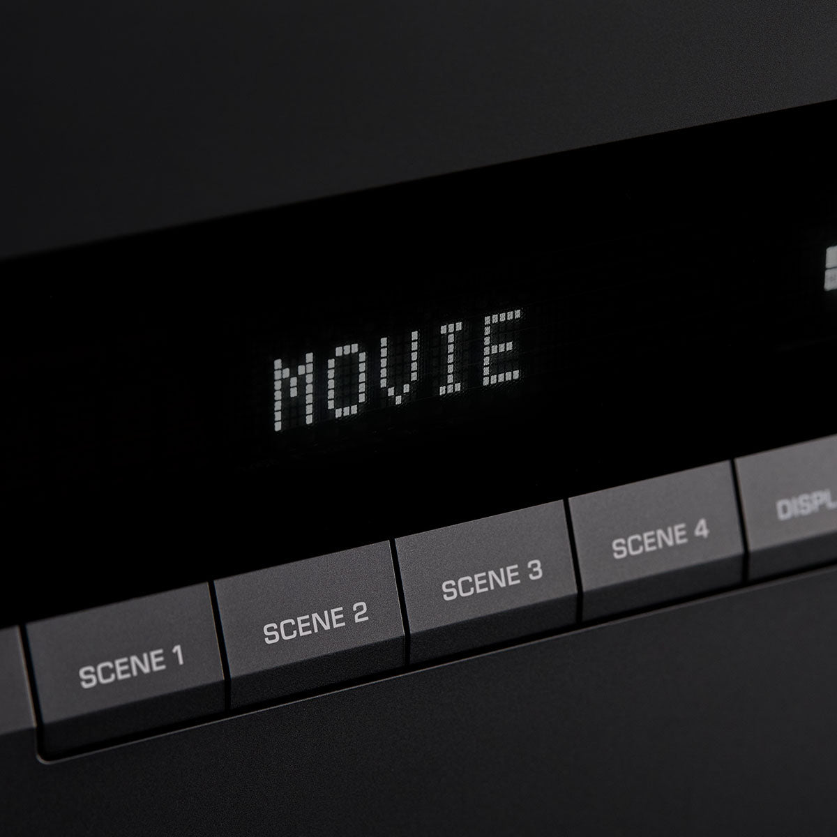 Yamaha RX300A 5.2-Channel AV Receiver - detail of front display showing "MOVIE" with buttons below
