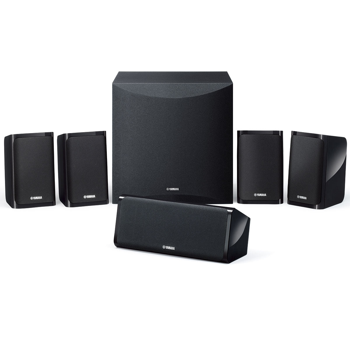 Yamaha YHT-4970U 5.1-Channel Home Theater System - front view of all speakers with center channel to front angled left
