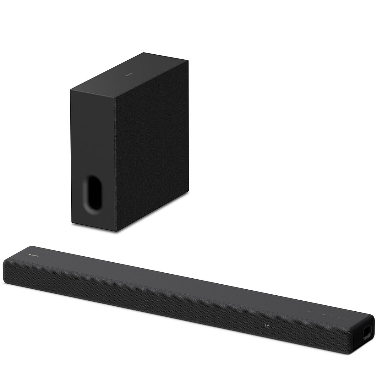 Sony BRAVIA Theater Sub 7 Wireless Subwoofer behind soundbar angled left