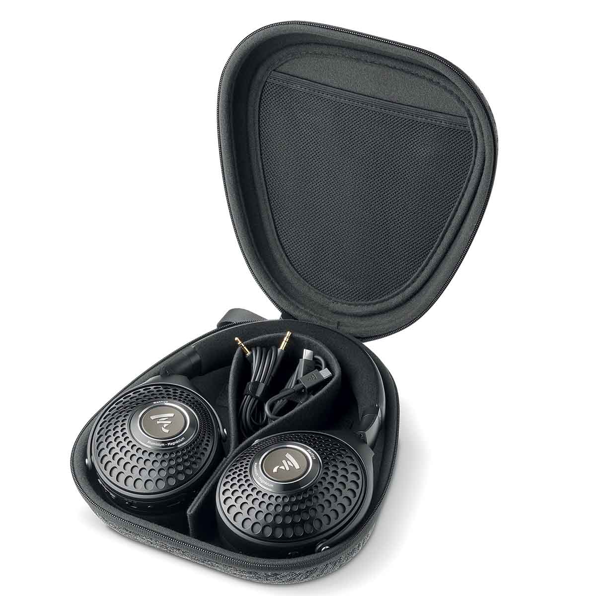 Focal Bathys Over Ear Noise Cancelling Headphones - Deep black headphones in open case