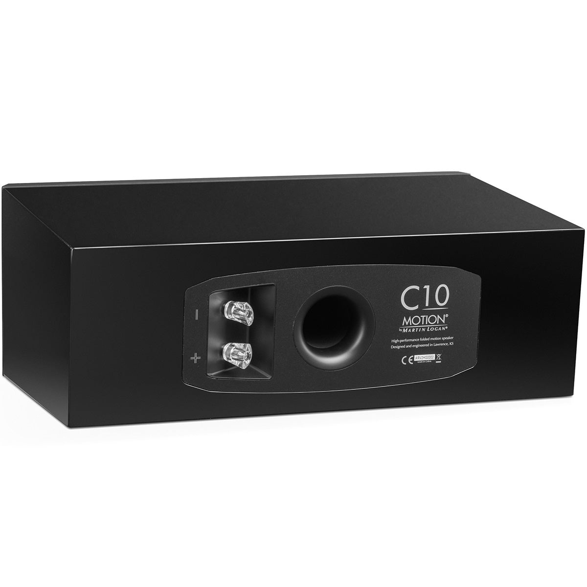 MartinLogan Motion C10 Bookshelf Speaker in black rear angled view without grilles on white background