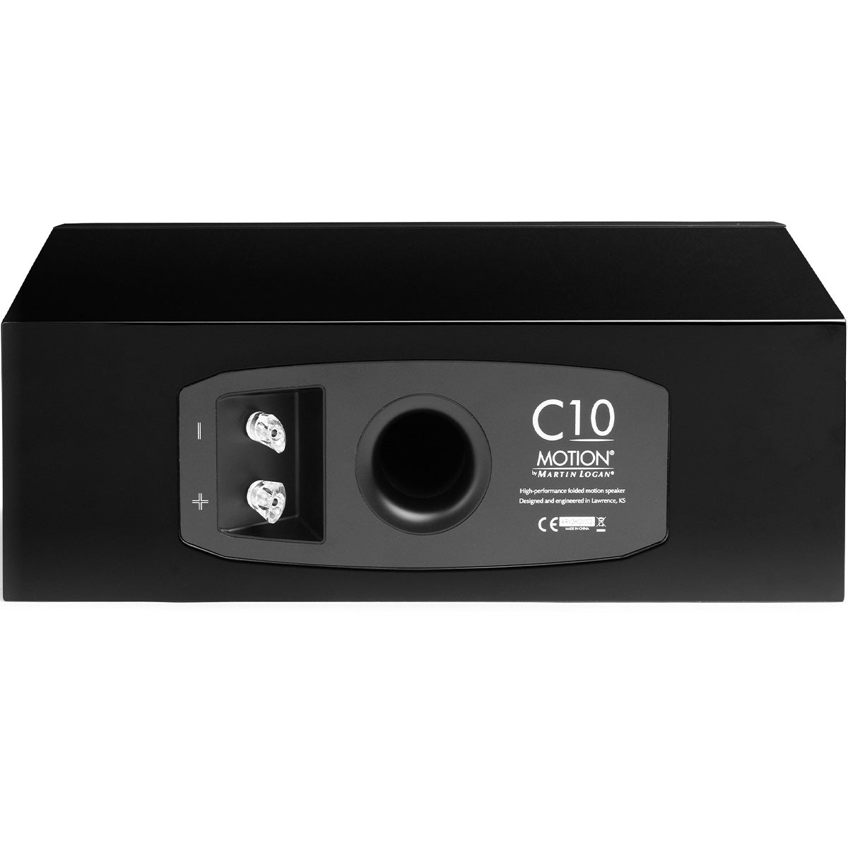 MartinLogan Motion C10 Bookshelf Speaker in black rear view without grilles on white background