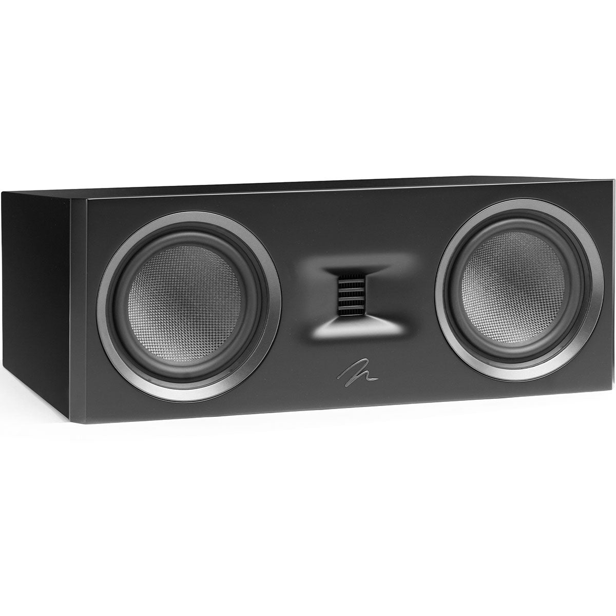 MartinLogan Motion C10 Bookshelf Speaker in black front angled view without grilles on white background