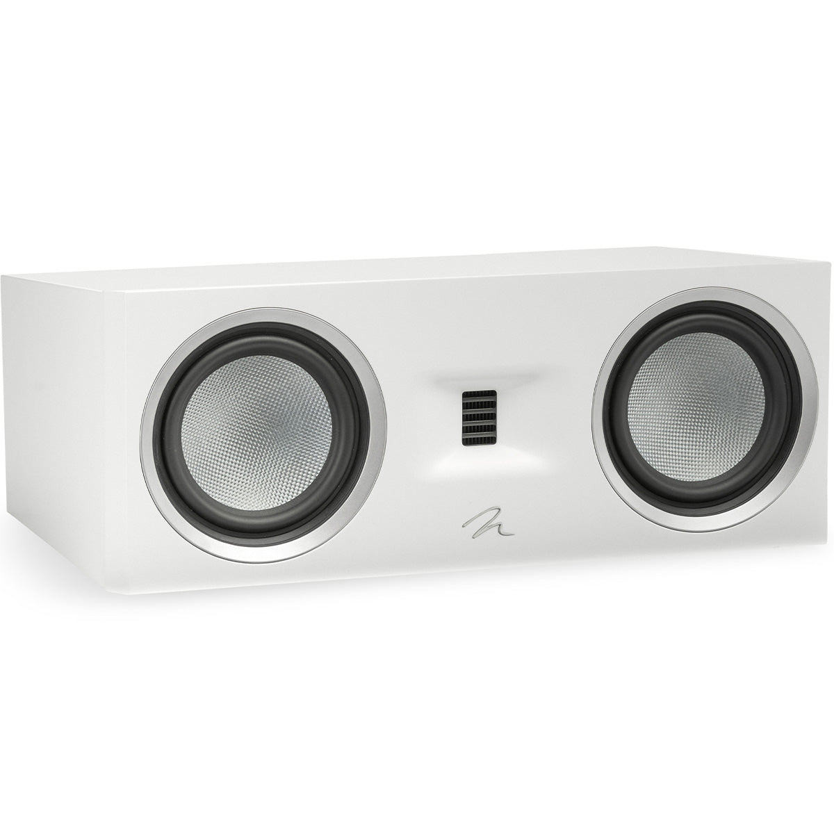 MartinLogan Motion C10 Bookshelf Speaker in white front angled view without grilles on white background