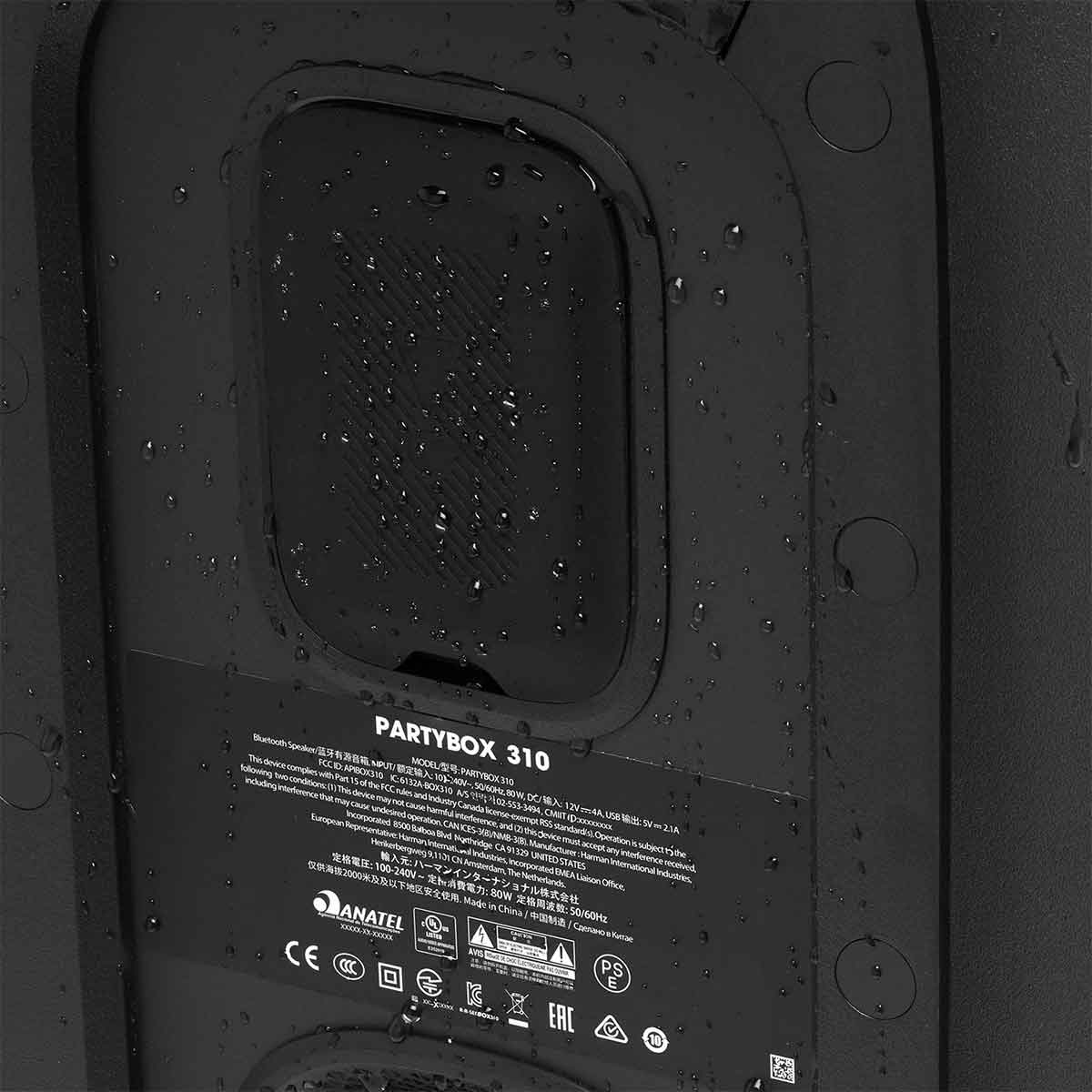 close up of rear panel covered in water droplets