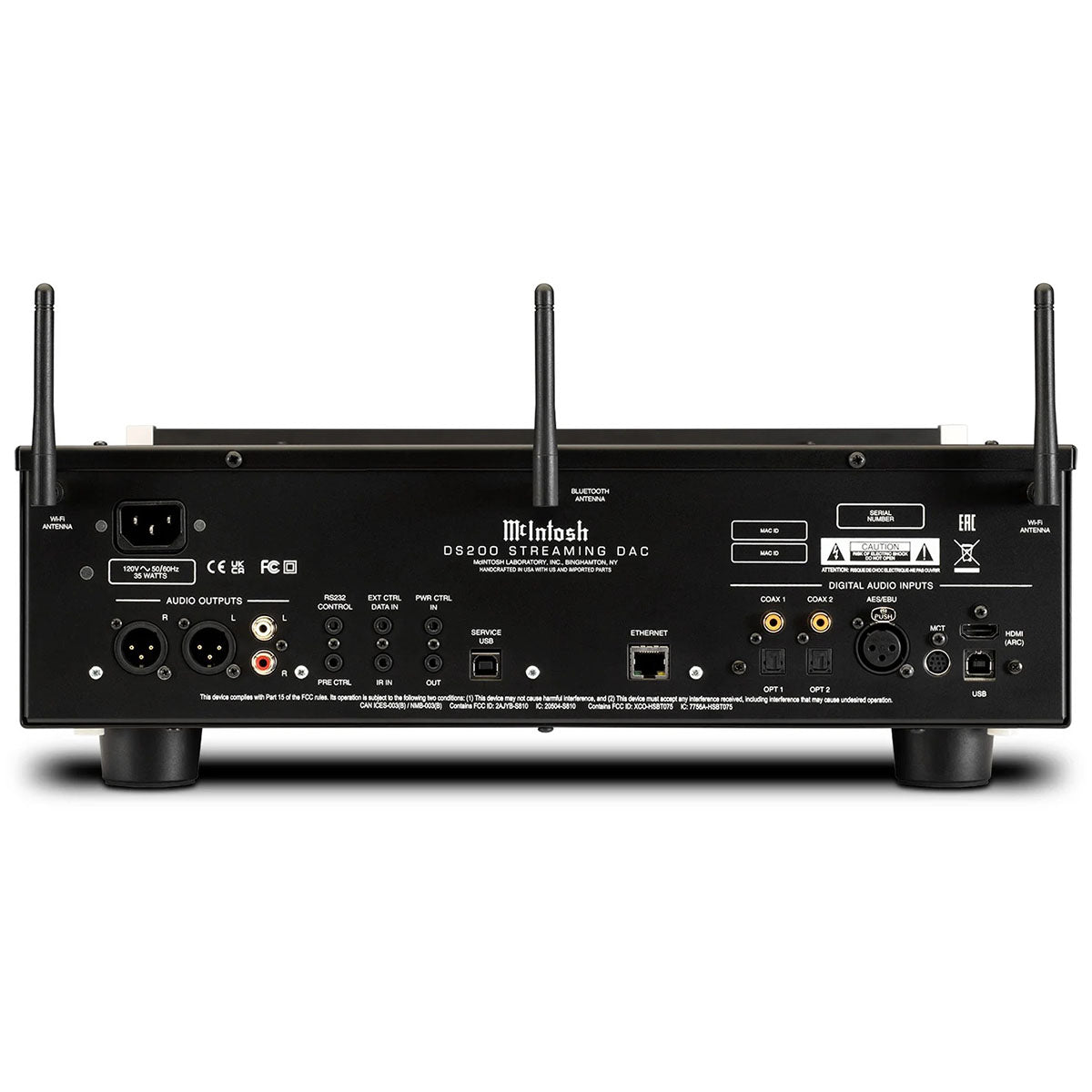 McIntosh DS200 Streaming DAC - back panel showing inputs
