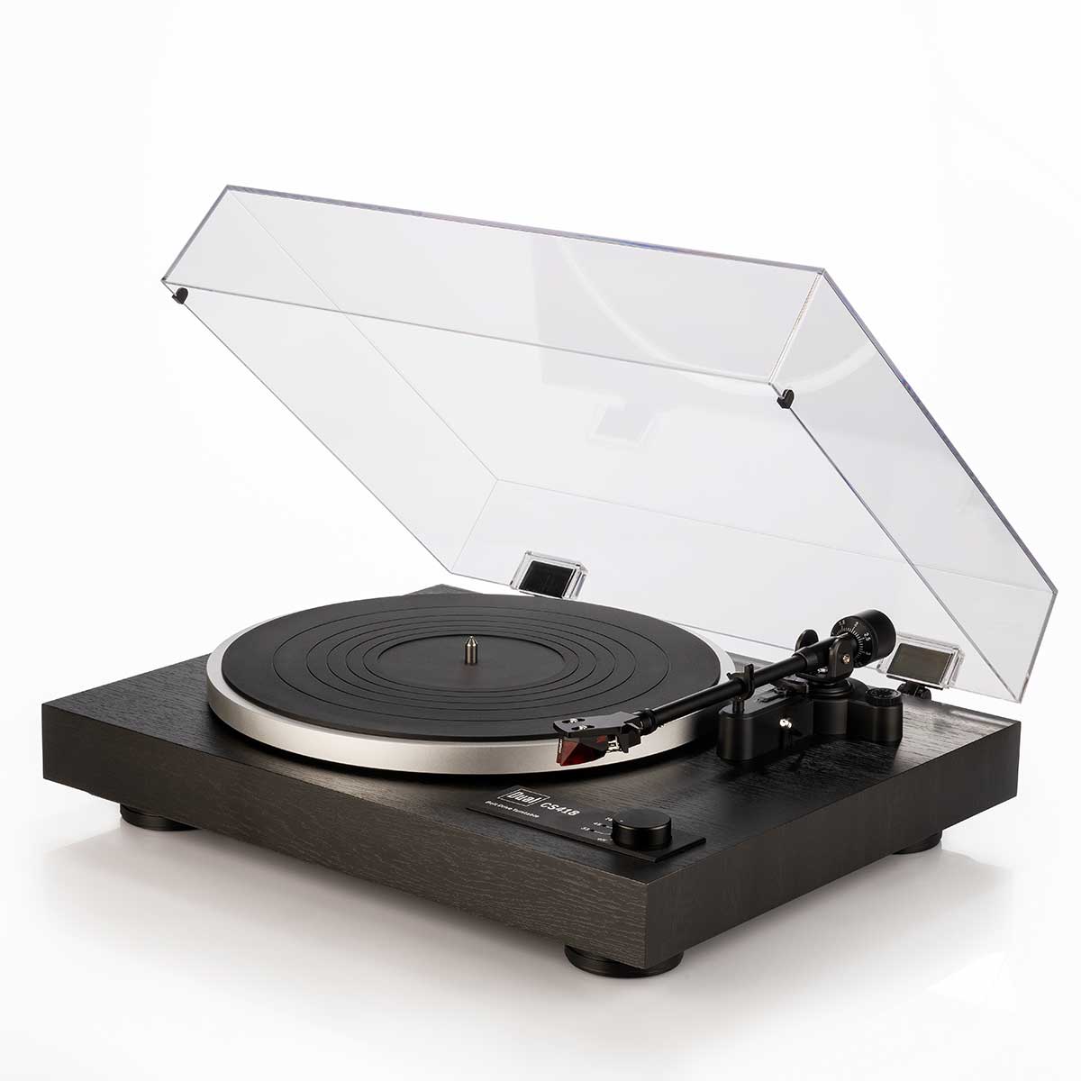 Dual CS418 Manual Turntable, Black Vinyl, front angle