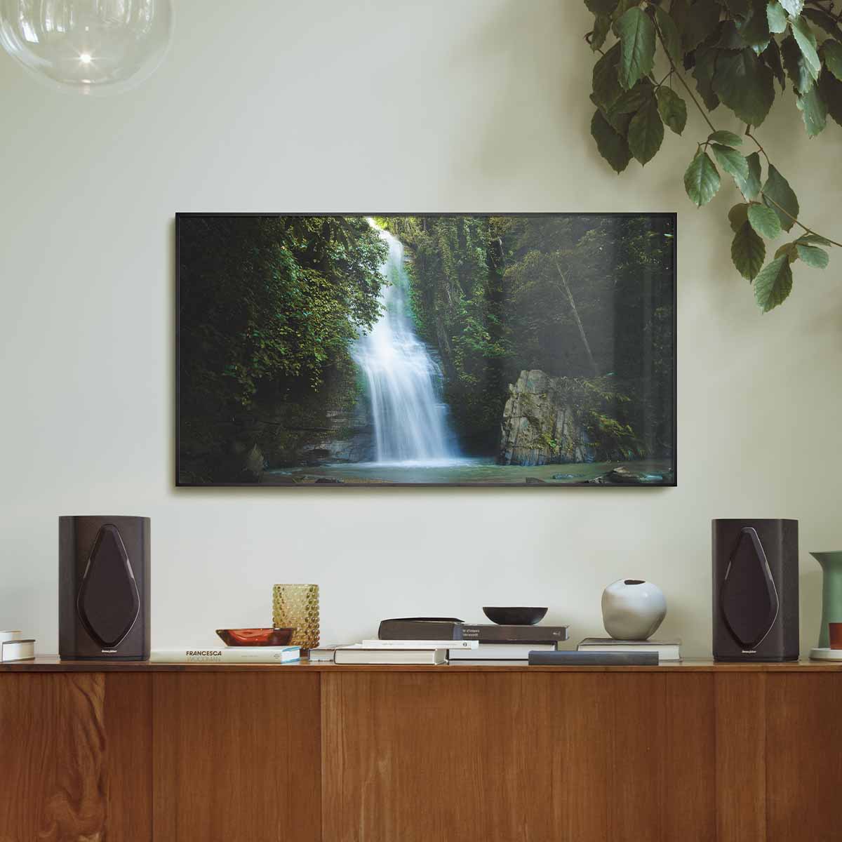 Sonus Faber Duetto Wireless Speaker System angled top view of pair on stands