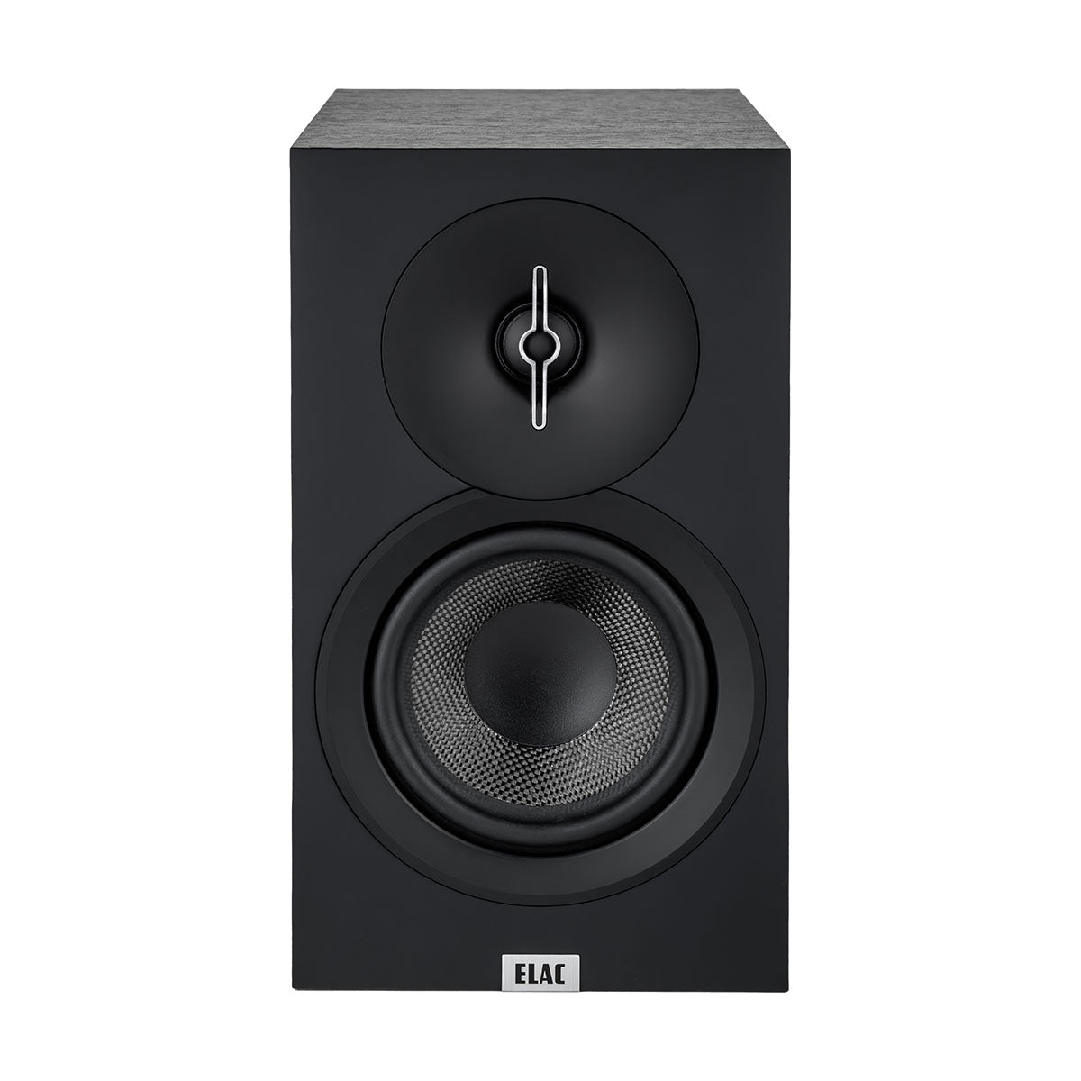 ELAC Debut 3.0 DB53 5.25" Bookshelf Speakers - Black - single speaker front view no grille straight on
