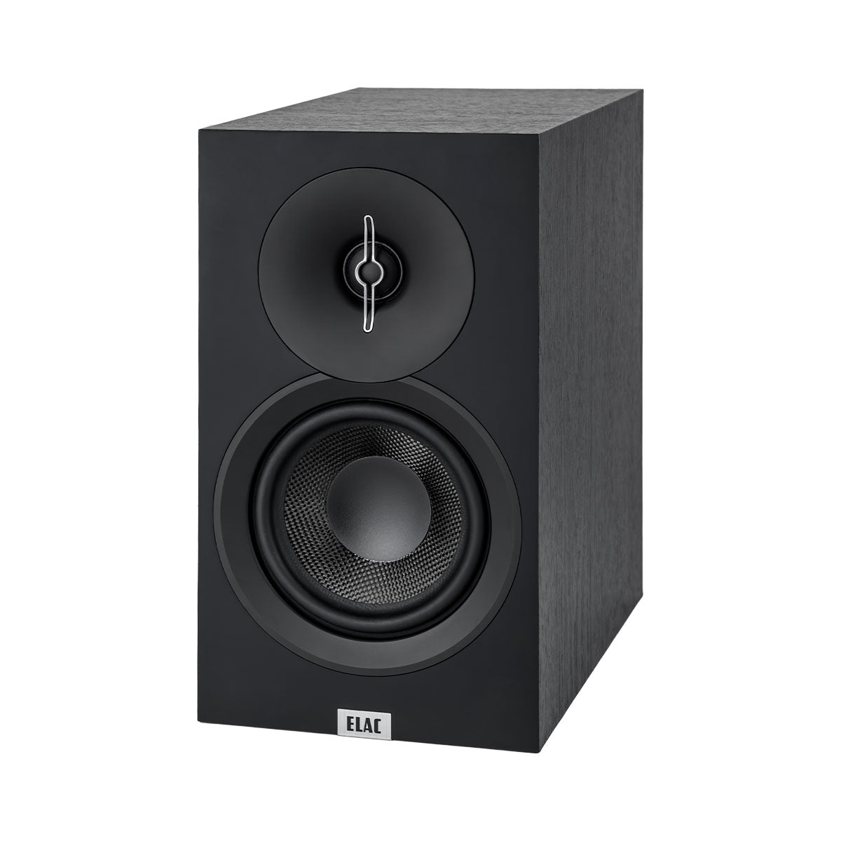 ELAC Debut 3.0 DB53 5.25" Bookshelf Speakers - single black speaker front view angled left