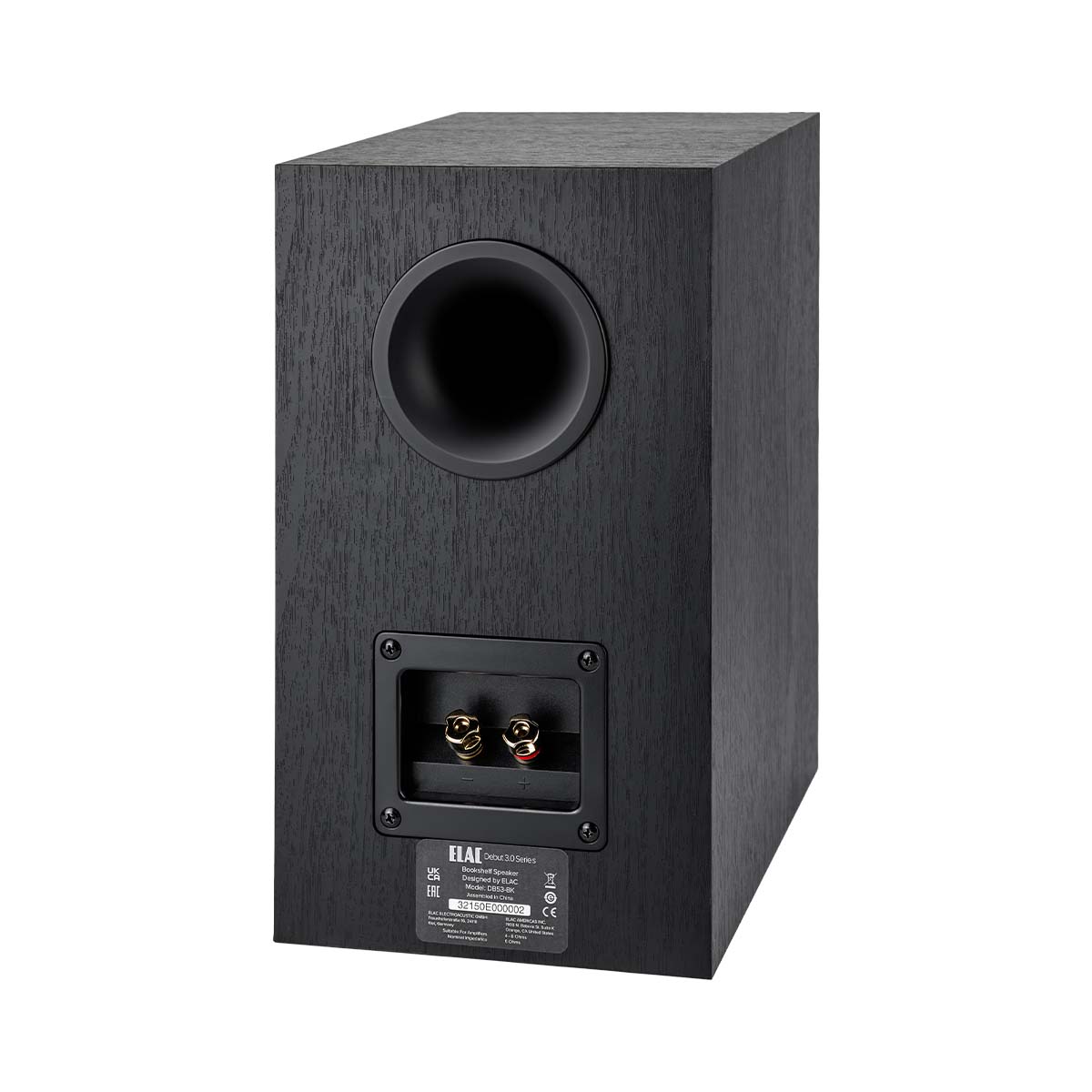 ELAC Debut 3.0 DB53 5.25" Bookshelf Speakers - Black - single speaker angled rear view