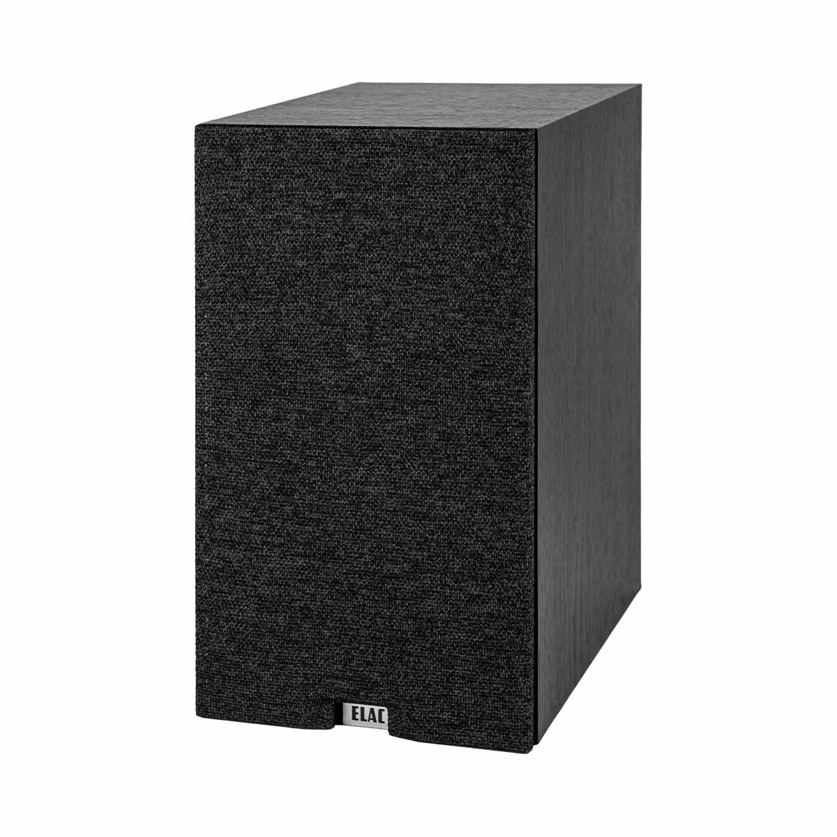 ELAC Debut 3.0 DB53 5.25" Bookshelf Speakers - Black - single speaker front view with grille angled left