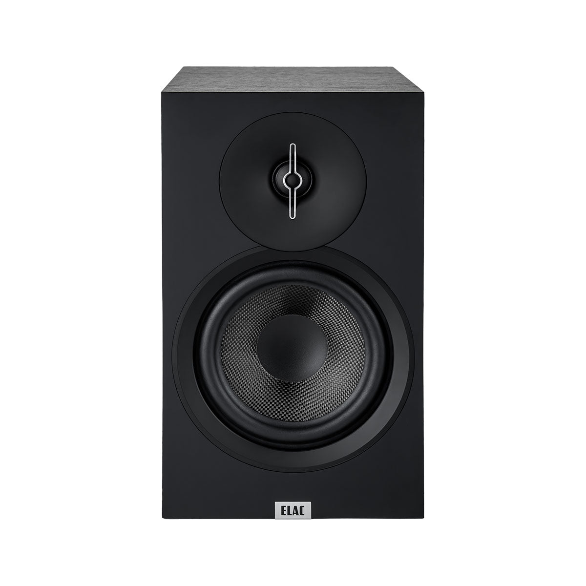 ELAC Debut 3.0 DB63 6.5" Bookshelf Speakers - Black - single speaker front view no grille straight on