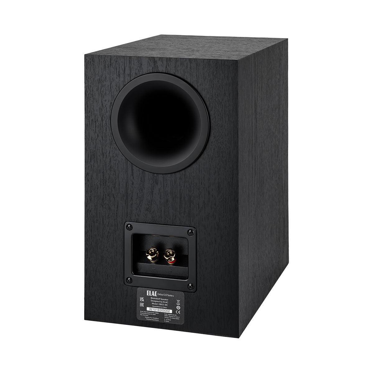 ELAC Debut 3.0 DB63 6.5" Bookshelf Speakers - Black - single speaker angled rear view