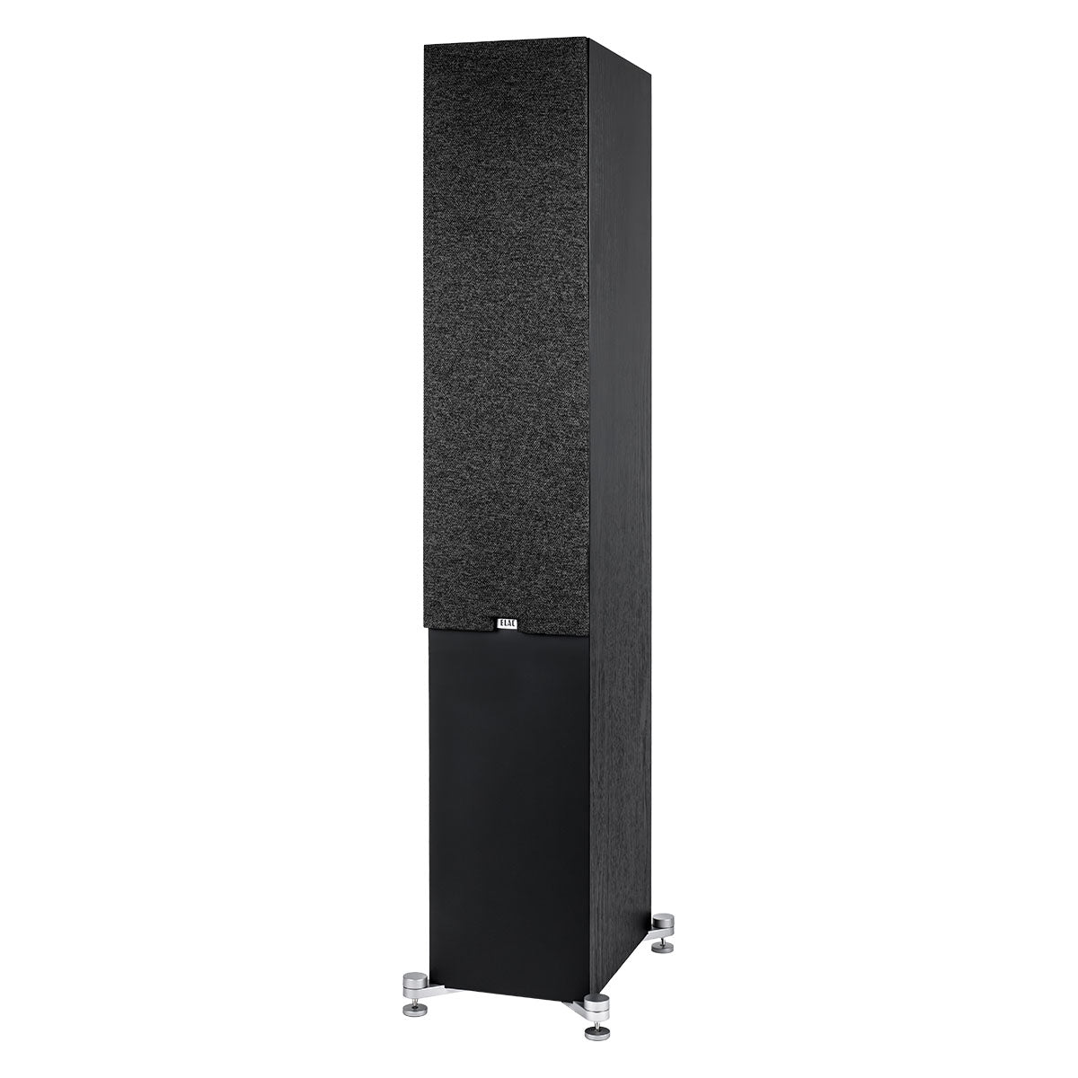 ELAC Debut 3.0 DF53 5.25" Floorstanding Loudspeaker - Black - single speaker front view angled left with grille