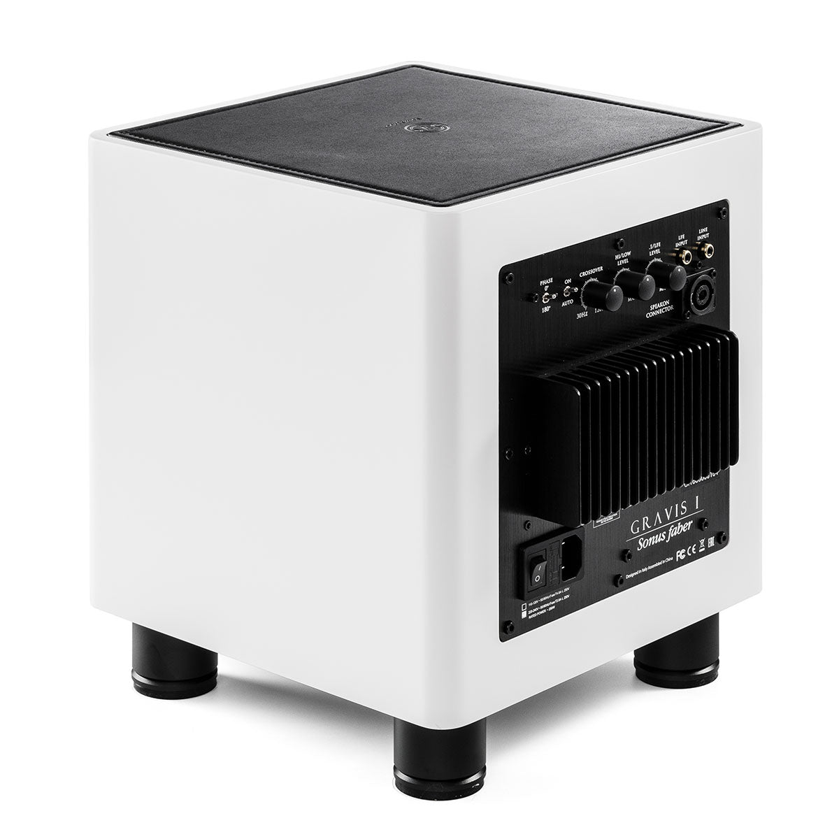 Sonus Faber Gravis I 8" Powered Subwoofer white angled rear view
