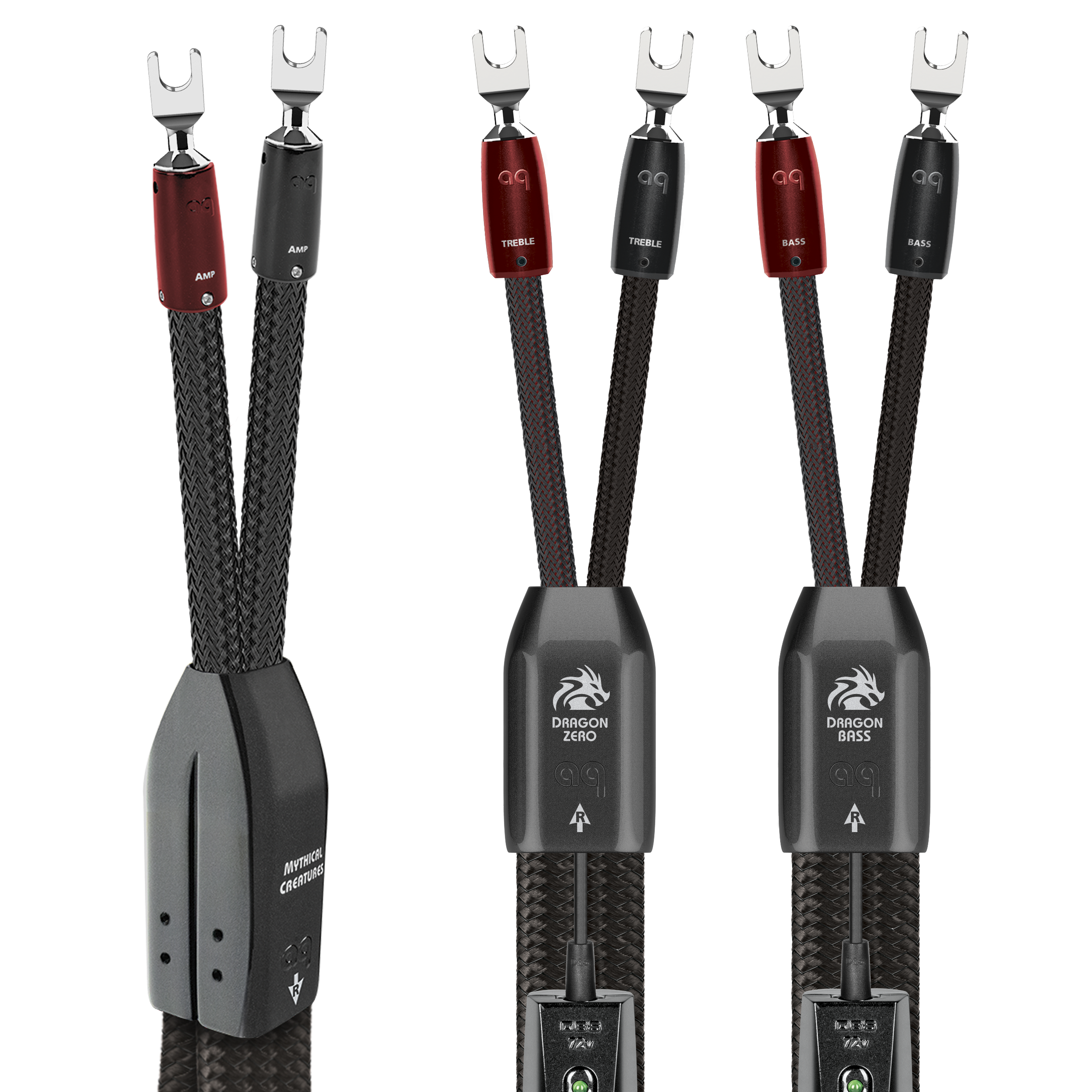AudioQuest Dragon BiWire COMBO Speaker Cable w/ ZERO for Treble + BASS for Bass - front view