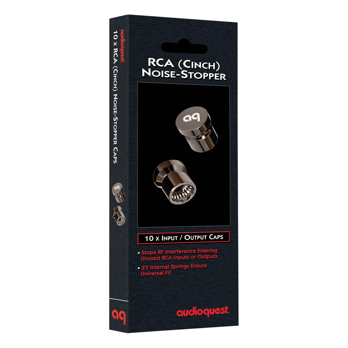 AudioQuest RCA (Cinch) Noise-Stoppers - product box - angled front view
