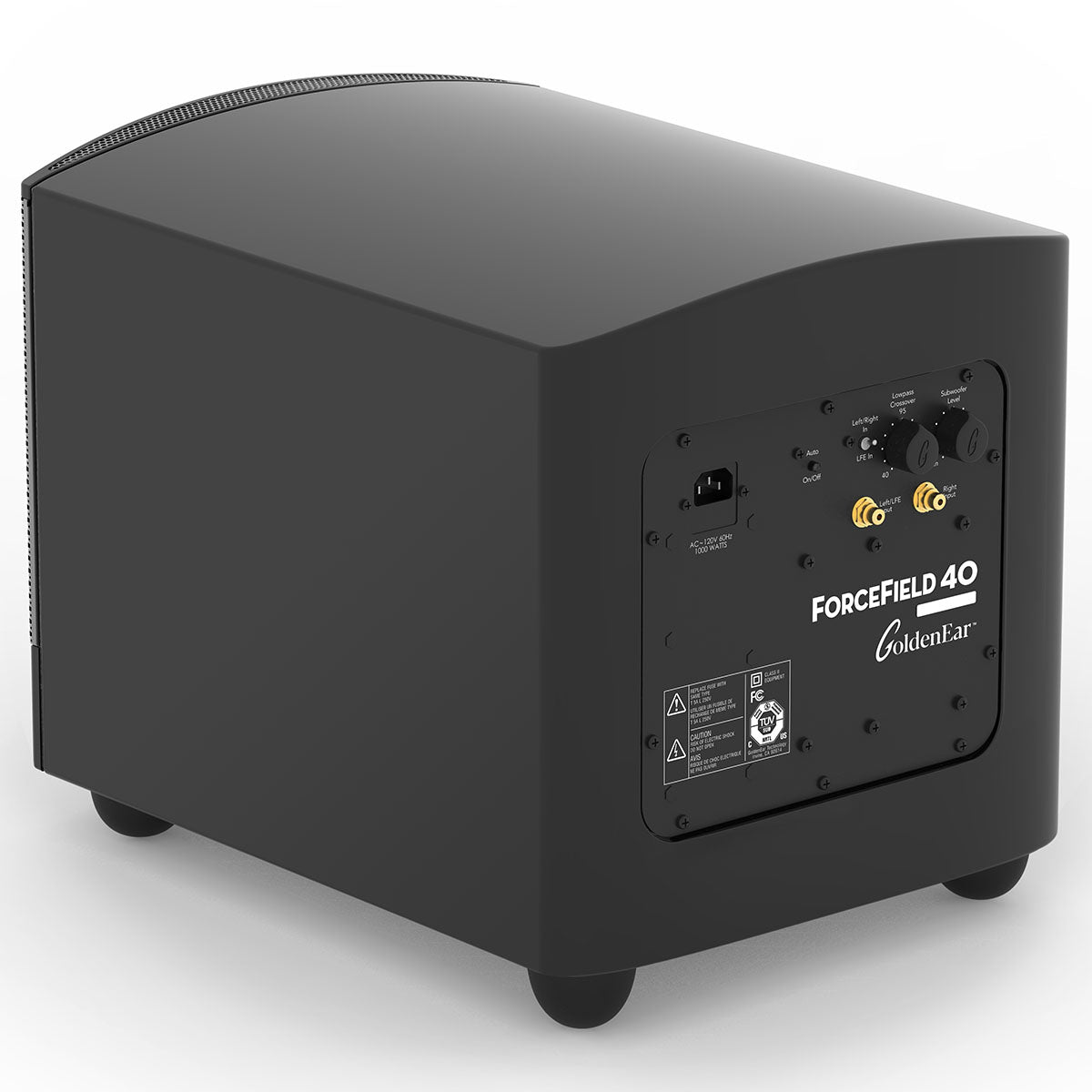 GoldenEar ForceField 40 - 10” Compact Subwoofer - Black - angled rear view