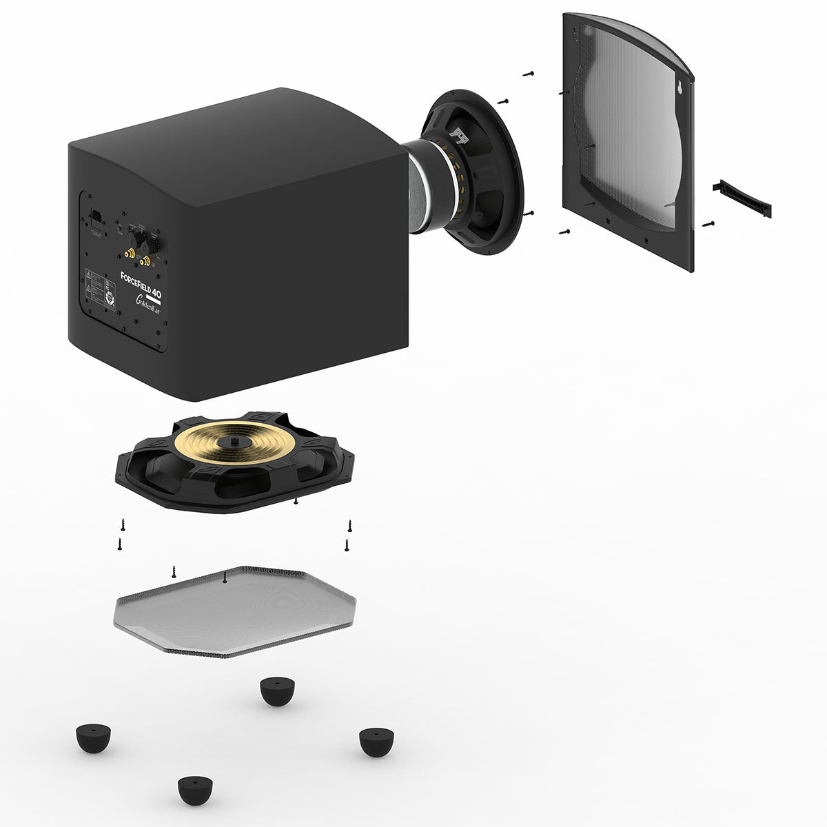 GoldenEar ForceField 40 - 10” Compact Subwoofer - Black - exploded side view