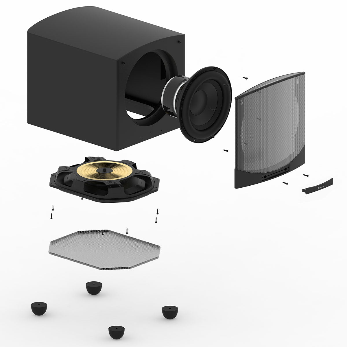 GoldenEar ForceField 40 - 10” Compact Subwoofer - Black - exploded front view