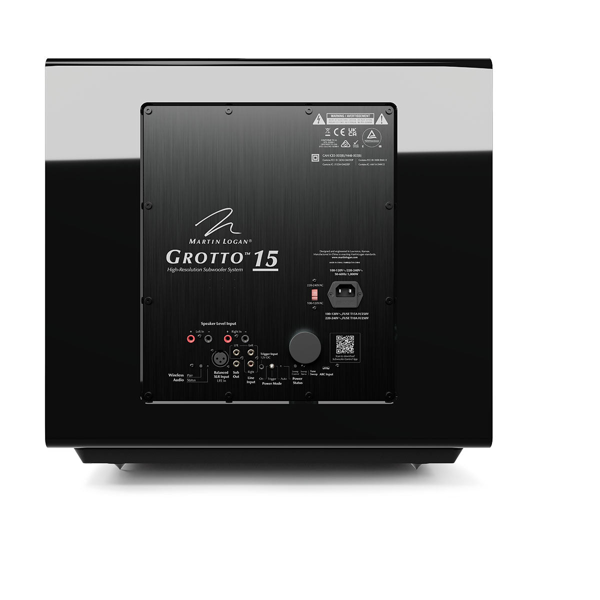 MartinLogan Grotto 15 Subwoofer - Gloss Black - rear view