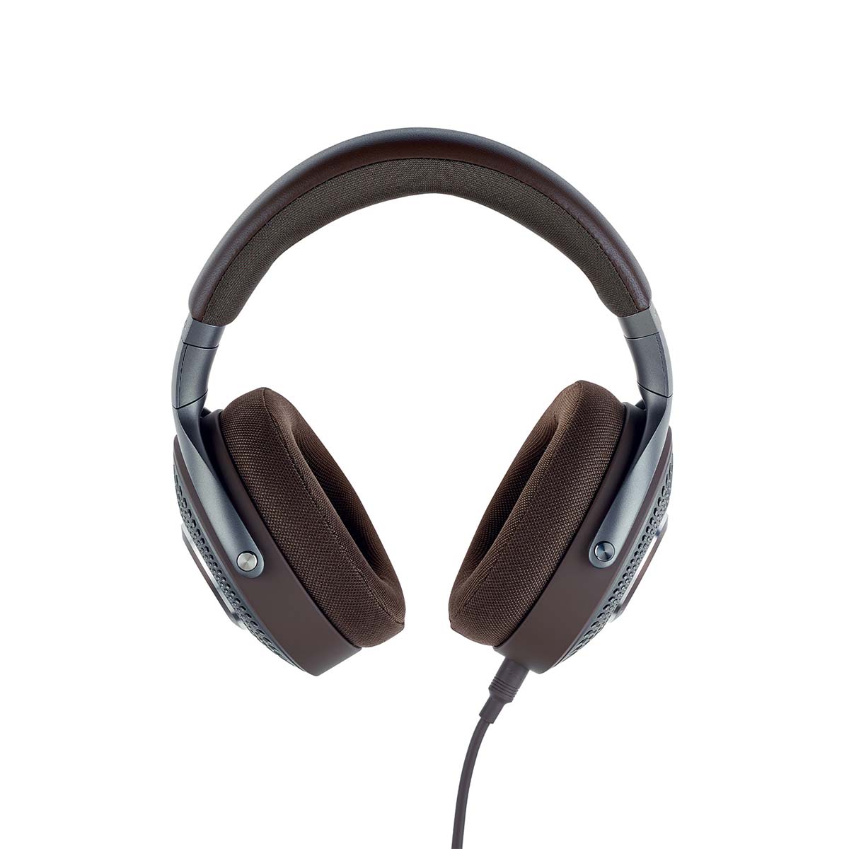 Focal Hadenys Open-Back Headphones - brown - front view with cable attached to left earphone