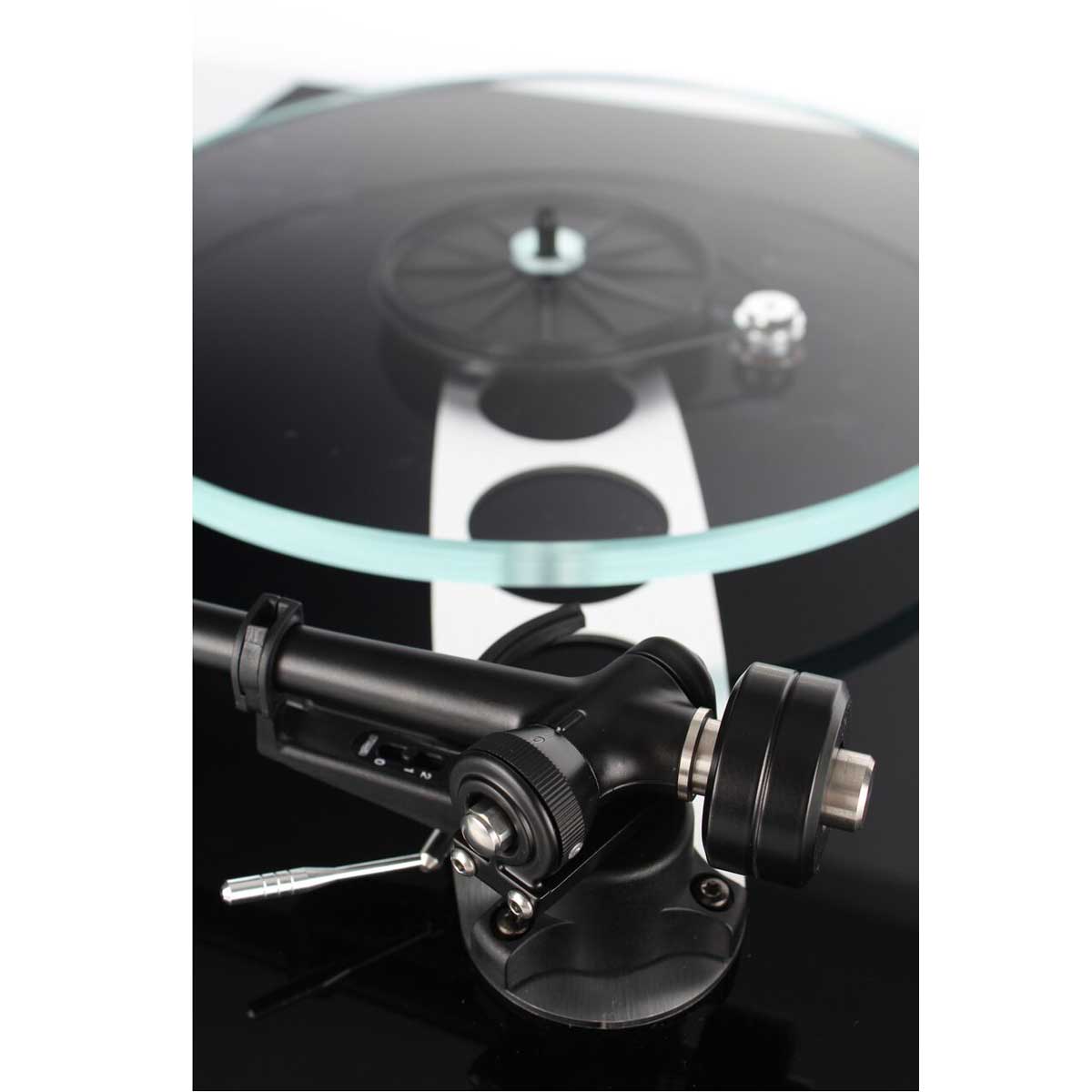 Detail view of Rega Planar 3 turntable in black