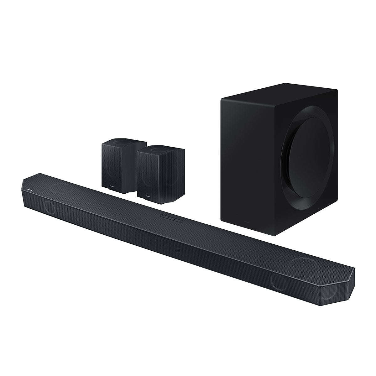 Samsung Q990C 11.1.4 ch. Wireless Dolby ATMOS Soundbar w/ Wireless Subwoofer and Surrounds - angled front view